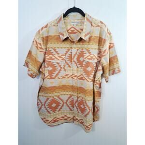 Frye Men's New! Cream Tan Orange South West Print Button-up Short Sleeve XL